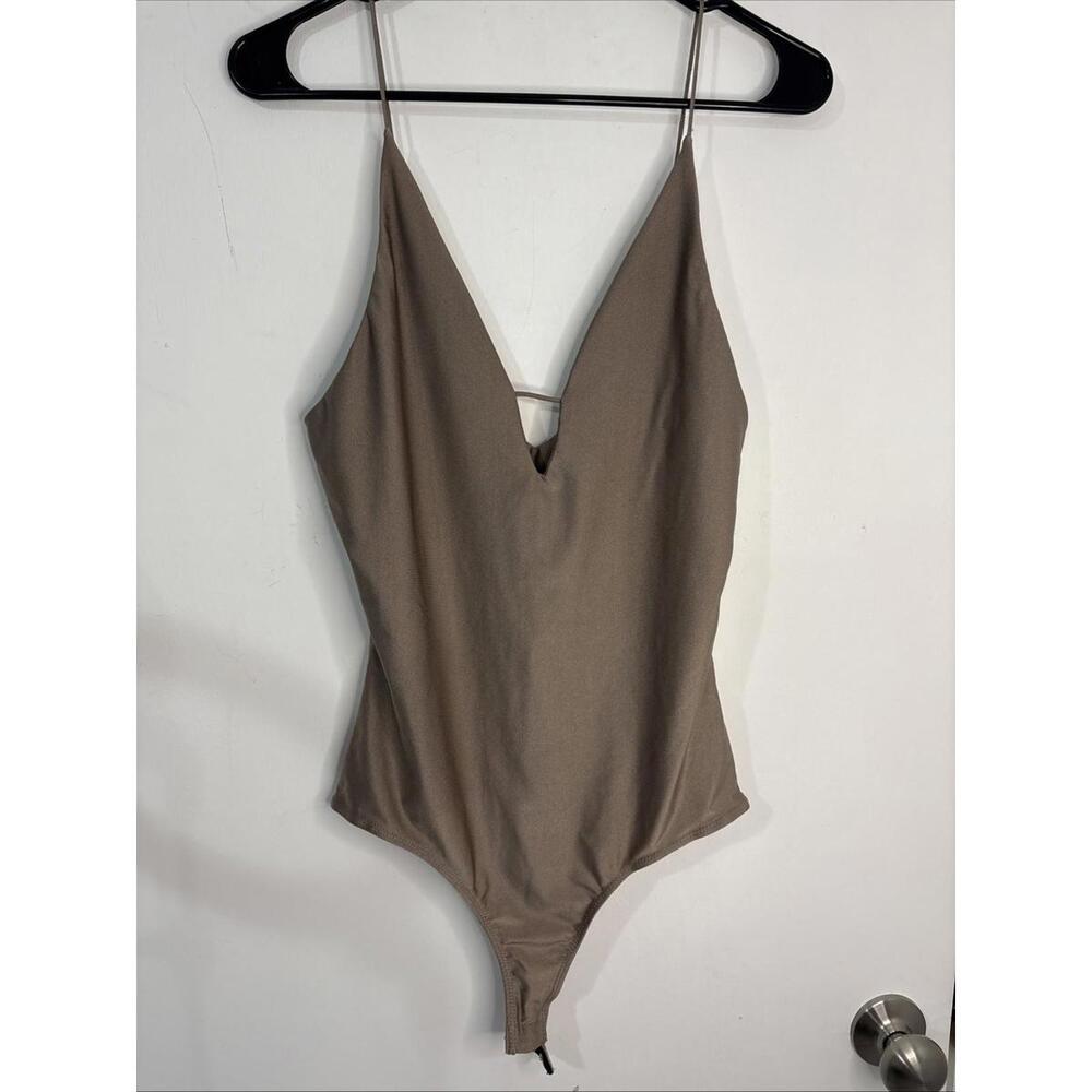 LA Hearts Silver/gray Bodysuit Large Deep V-neck